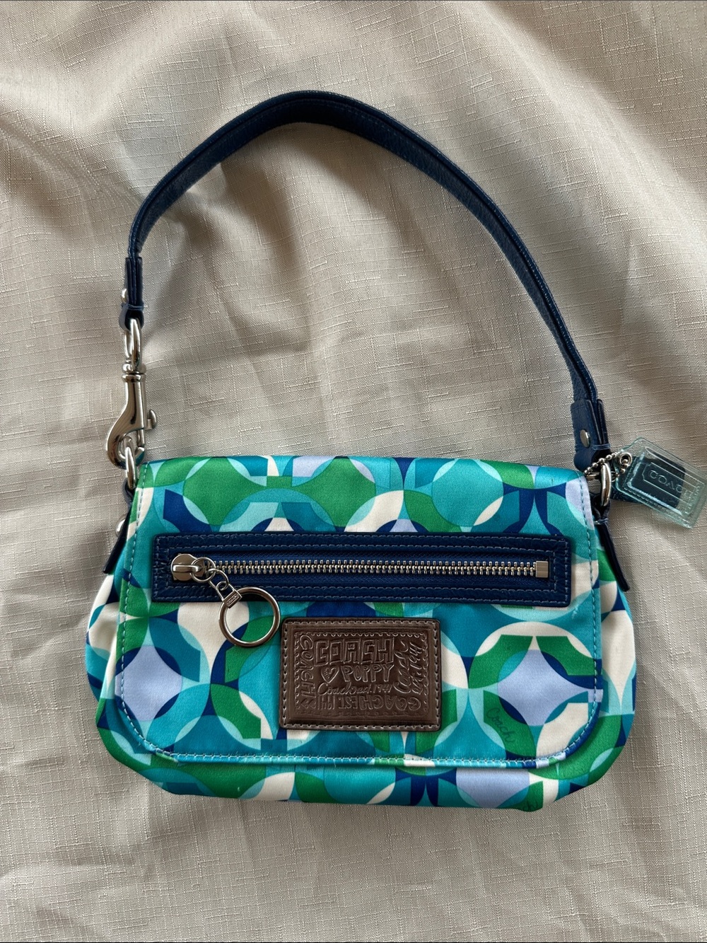 Coach Blue and Green poppy Geometric Shoulder Bag